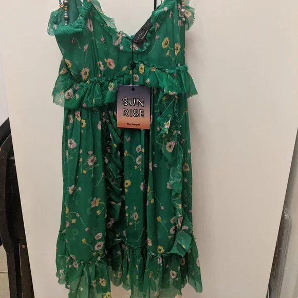 The Kooples Silk Floral Shoulder Tie Dress - Green 2 (Medium)